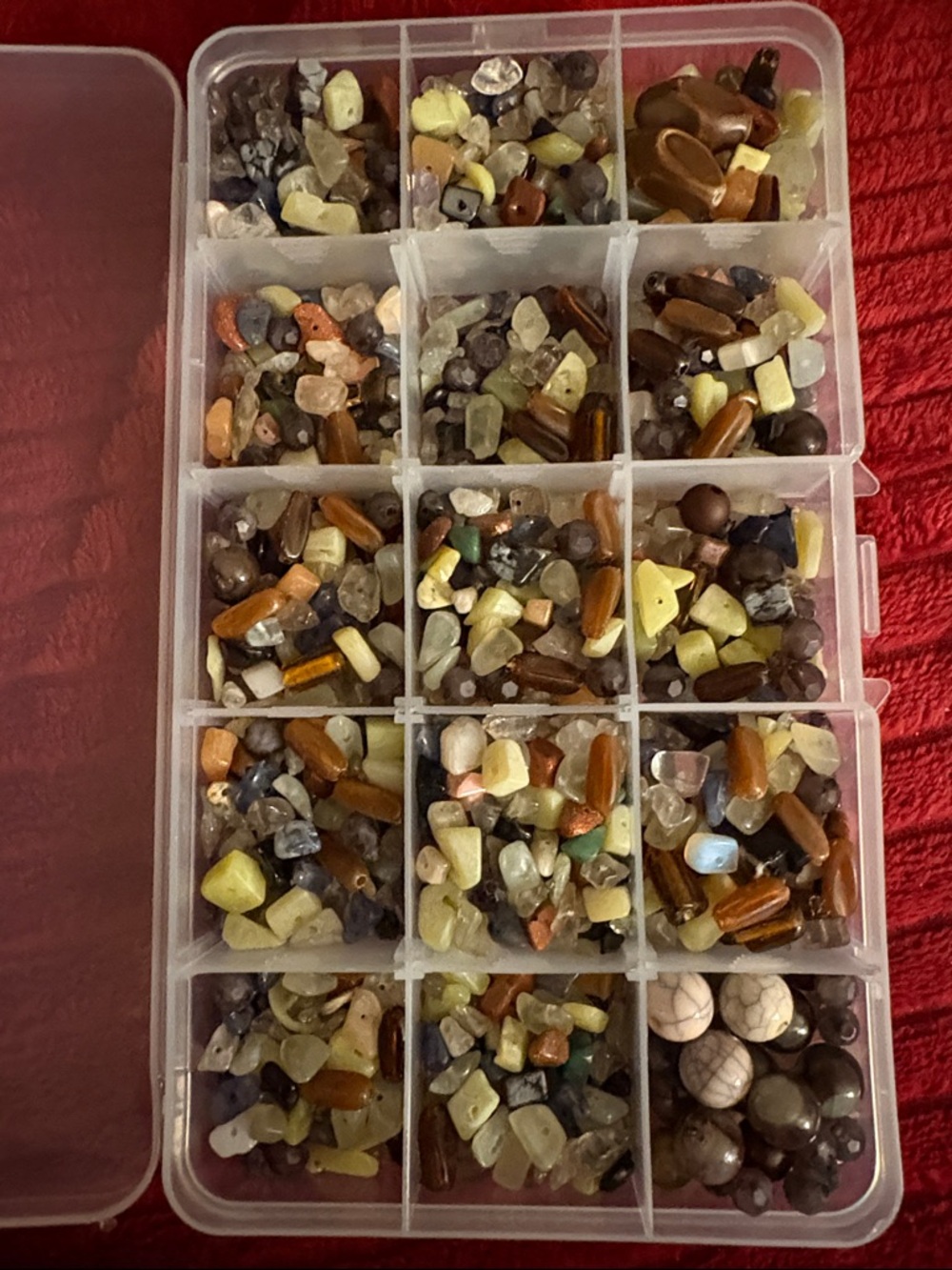 Mixed Drilled Stone Chips in Plastic Container. Various Colors and Stones - Picture 1 of 1